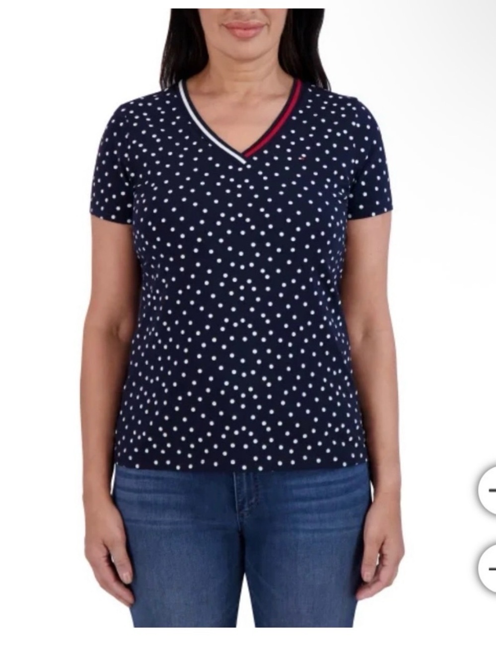 Tommy Hilfiger Navy Polka Dot Tee with Red Trim